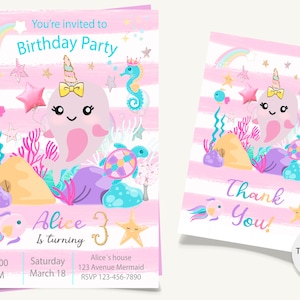 Narwhal Invitation, Narwhal Birthday Printable, Narwhal Party ...