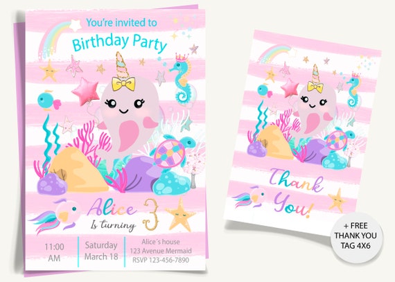 Narwhal Invitation Narwhal Birthday Printable Narwhal Party - Etsy