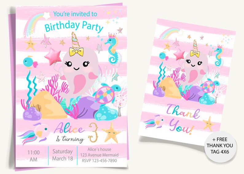 Narwhal Invitation Narwhal Birthday Printable Narwhal Party - Etsy