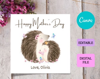 Editable CANVA - Hedgehog Happy Mothers Day card