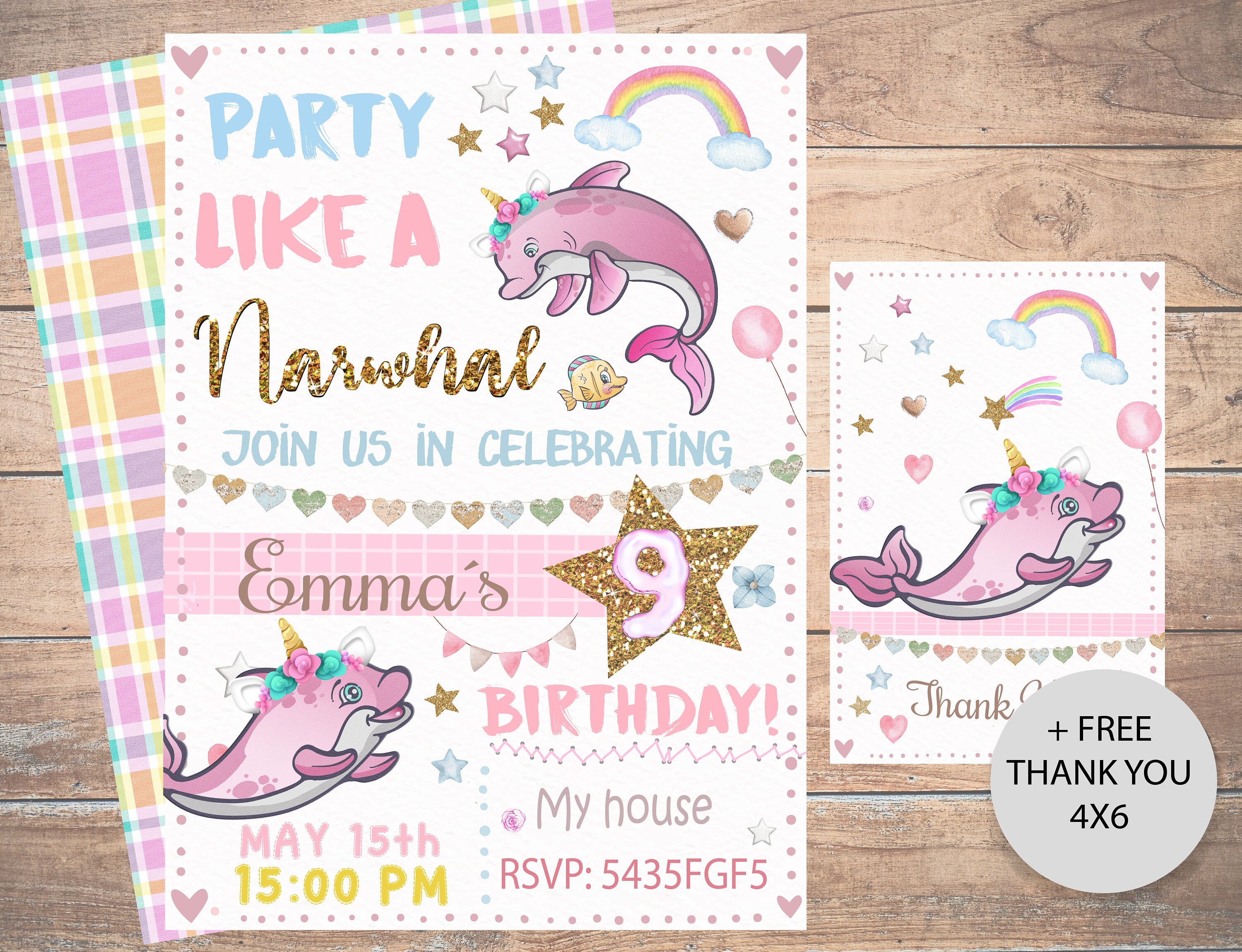 Narwhal Invitation Narwhal Birthday Printable Narwhal Party - Etsy