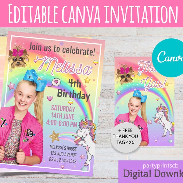 EDITABLE CANVA Jojo Siwa invitation