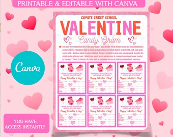 EDITABLE IN CANVA Valentine Candy Gram Flyer Template, Candy Gram Fundraiser
