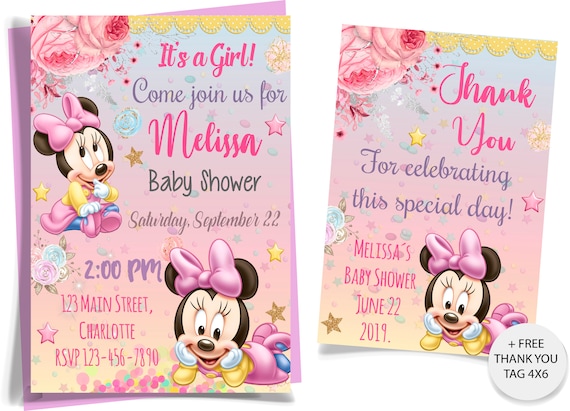 pink minnie mouse baby shower invitations
