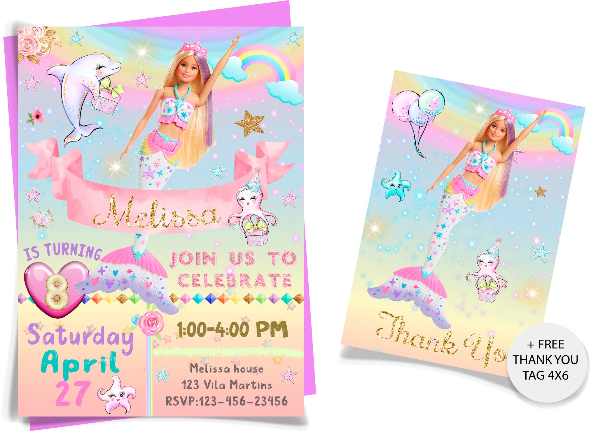 barbie mermaid birthday invitations