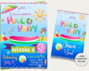 Pool Party Birthday Invitation, Pool Party Invitation, Pool Party Birthday Invitation Girl, Swimming Pool Party Invitation