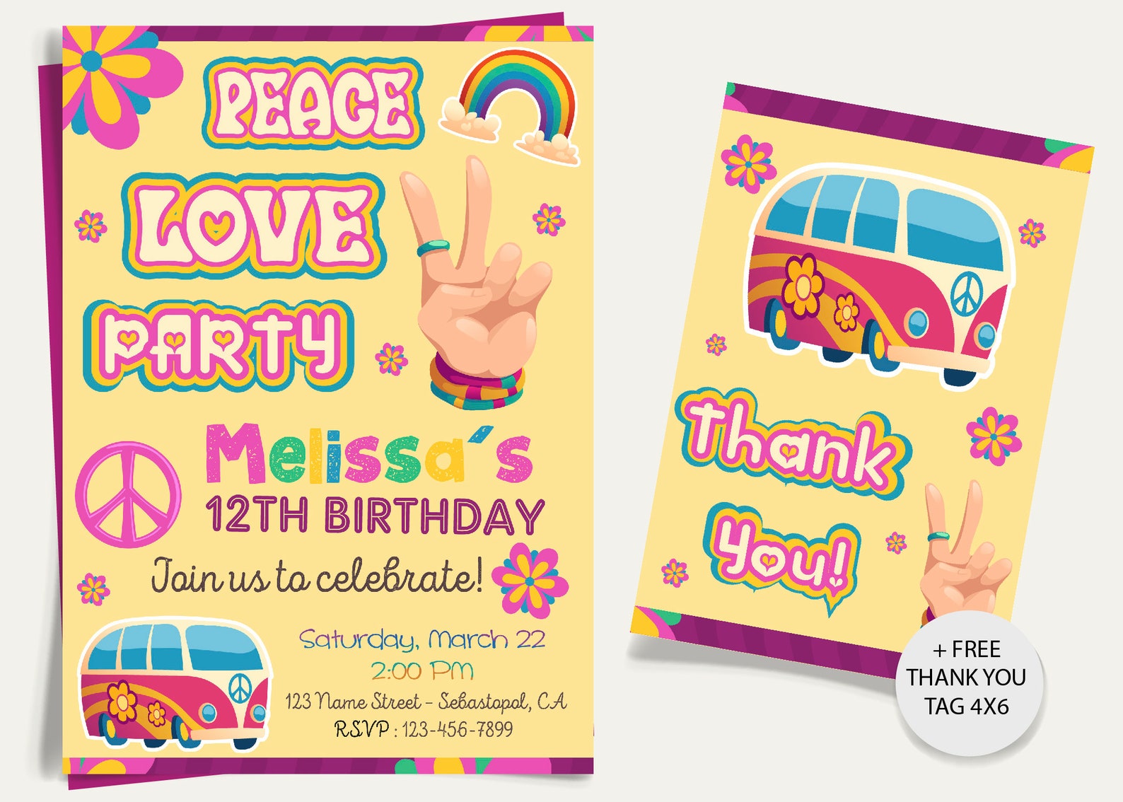 Peace Love Party Invitation Hippie Invite Etsy
