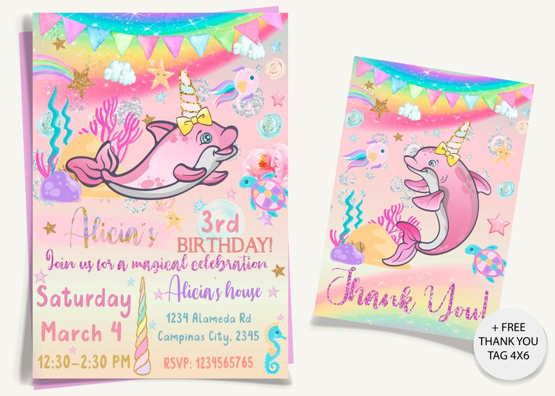 Narwhal Invitation Narwhal Birthday Printable Narwhal Party - Etsy
