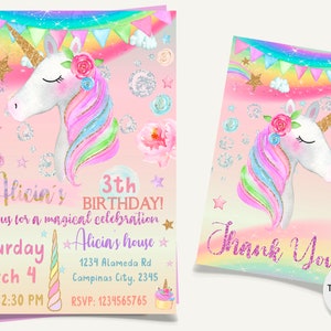 Unicorn Invitation, Unicorn Birthday Invitation, Unicorn Party, Magical Unicorn Party, Rainbow Unicorn Invite, Printable, Digital file image 1