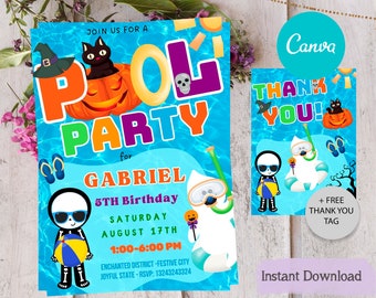 EDITABLE CANVA Halloween Pool Party invitation