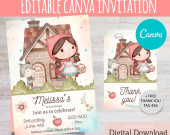 EDITABLE CANVA Little Red Riding Hood invitation