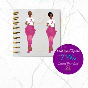 Breast Cancer clipart- Sublimation png- Breast Cancer Survivor PNG- Breast Cancer Awareness- Fashion illustration- Black Woman illustration