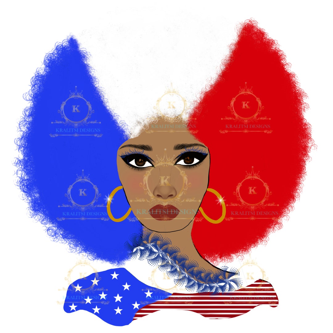 American Flag Woman PNG African American Illustration Afro Woman Etsy