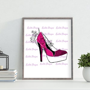 Heels Wall Art- Pink and Black - Flowers - Fashion Art