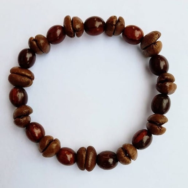 Coffee Bean and Cocobolo ( Rose Wood ) Bead Bracelet