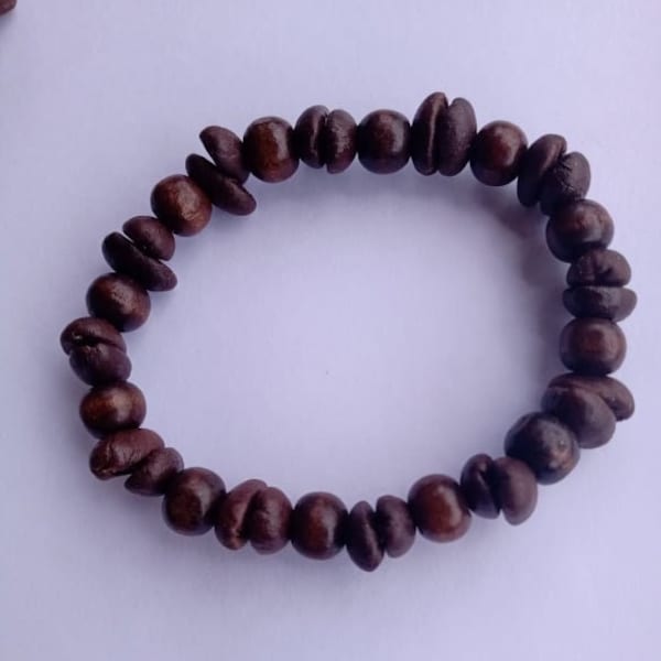 Coffee Bean Bracelet with Rustic Dark brown wood beads