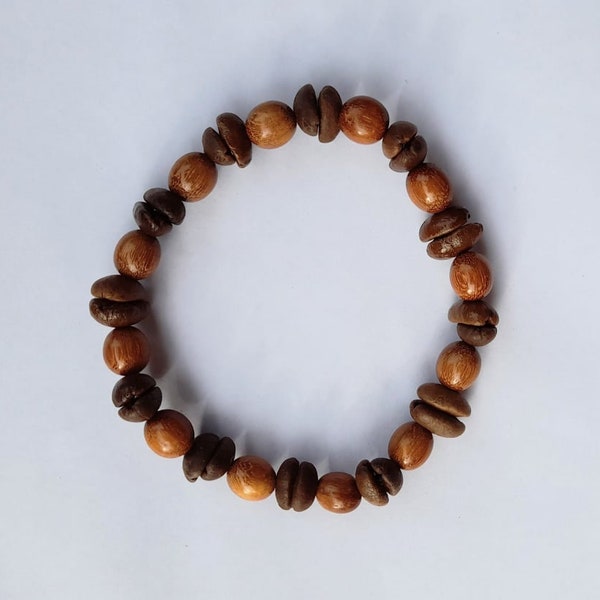 Coffee Bean and Costa Rican Mora Wood Bead Bracelet