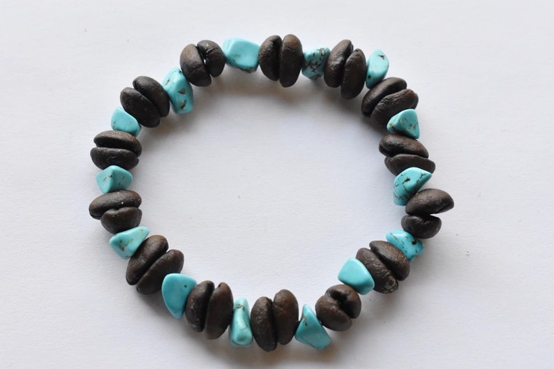 Coffee Beans Bracelet with Turquoise Chips