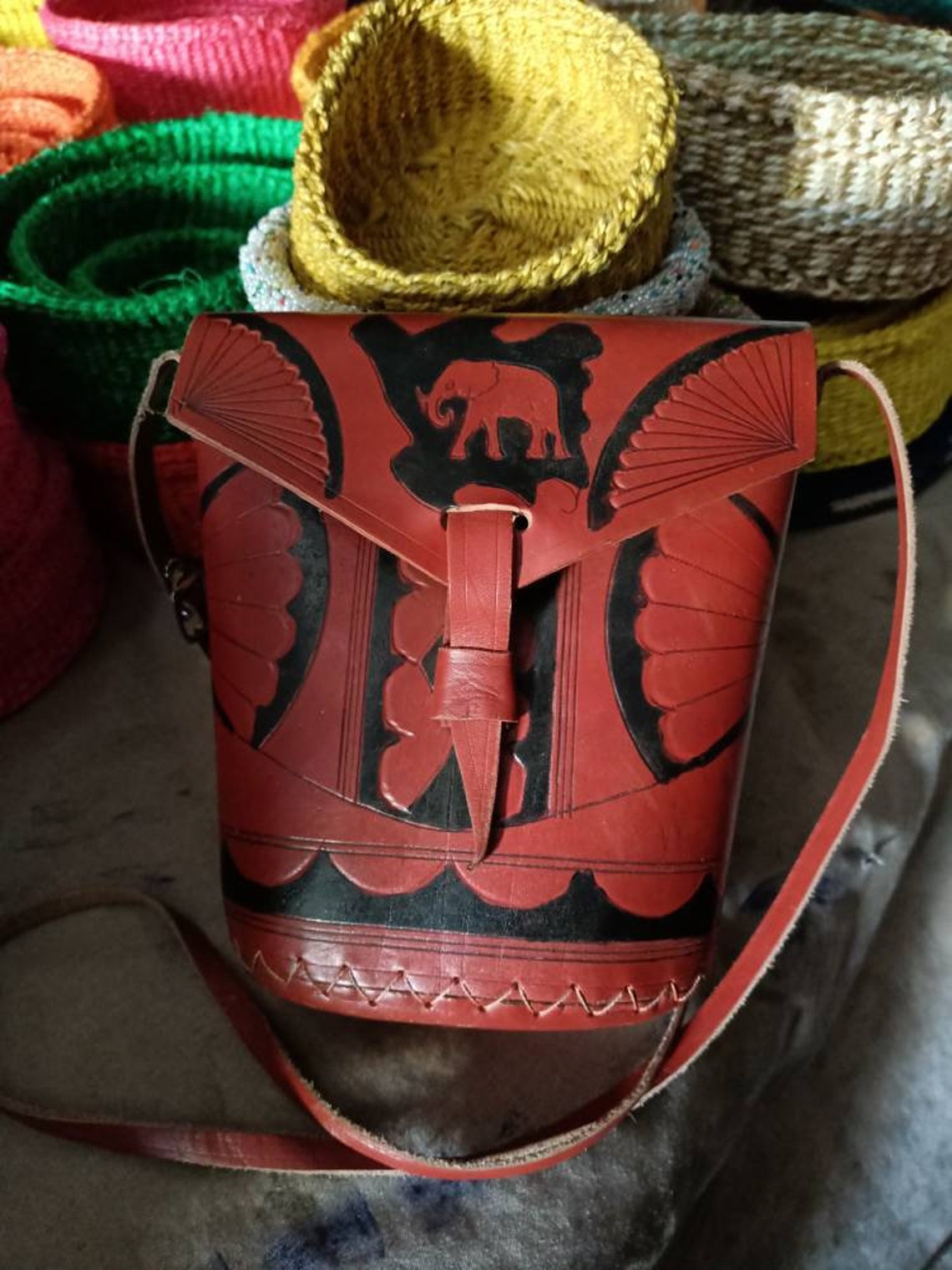 African Leather Sling Bag African Sling Bag Gift for Her Etsy