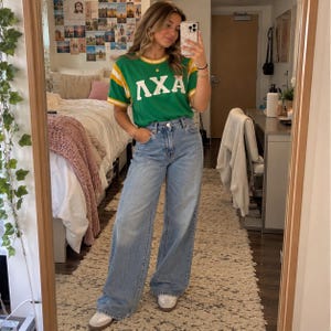 Vintage 1960s 70s Lambda Chi Alpha Oregon Ringer Tee Green Collegiate Greek