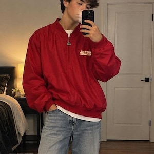 Vintage Starter San Francisco 49ers Red Quarter Zip Nylon Windbreaker Large
