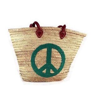 Stunning Natural Peace Sequin Straw beach bag