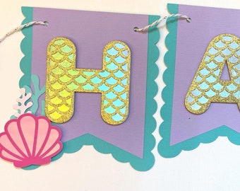 Mermaid Birthday Banner perfect for your magical underwater Birthday Party - The Mermaid Sea/ Sirena Handmade Party decorations