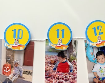 Yellow Submarine 12Month Photo Banner, ONE banner, The Beatles Party decorations 80's party Blue-Yellow