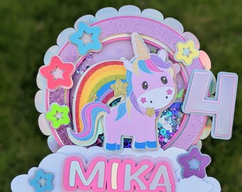 Cute Unicorn Cake Topper, Unicorn theme birthday decorations, cake white shaker - Magical Unicorn Cake Topper