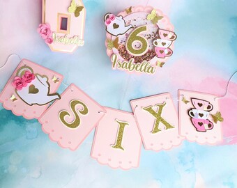 Tea Party Birthday Banner -  Par-TEA Birthday Party - Princess Tea Party - Pink Girl Party - Tea for Two - Time for tea Party Decorations