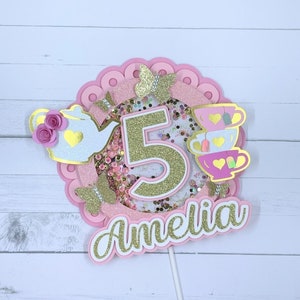 Tea Party Cake Topper in Pink - Par-TEA Birthday Party - Princess Tea Party - Pink Girl Party - Tea for Two - Time for tea Party Decorations