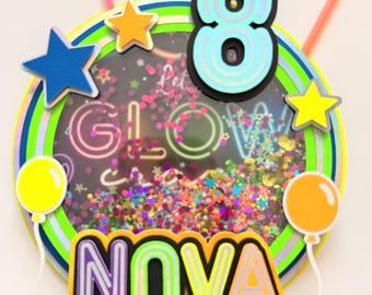 Let’s Glow Crazy Cake Topper glow in the dak party Neon Colors glow sticks