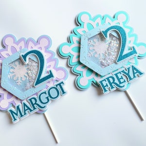 Frozen  Shaker Cake Topper - Handmade - Frozen Party - Girls Snowflakes Birthday Party - Glitter - Winter Party Decorations