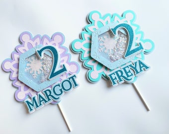 Frozen  Shaker Cake Topper - Handmade - Frozen Party - Girls Snowflakes Birthday Party - Glitter - Winter Party Decorations