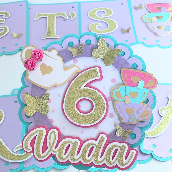 Tea Party Cake Topper - Par-TEA Birthday Party - Princess Tea Party - Pink Girl Party - Tea for Two - Time for tea Party Decorations