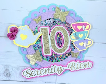 Tea Party Cake Topper - Par-TEA Birthday Party - Princess Tea Party - Pink Girl Party - Tea for Two - Time for tea Party Decorations