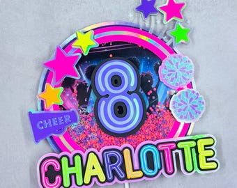 Adorno para pastel de animadora neón, fiesta de animadoras, colores neón