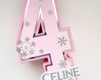 Pink Frozen 3D Number 8" tall perfect for your Frozen Themed Birthday Party - Winter Wonderland Party Decorations/ Winter ONEderland