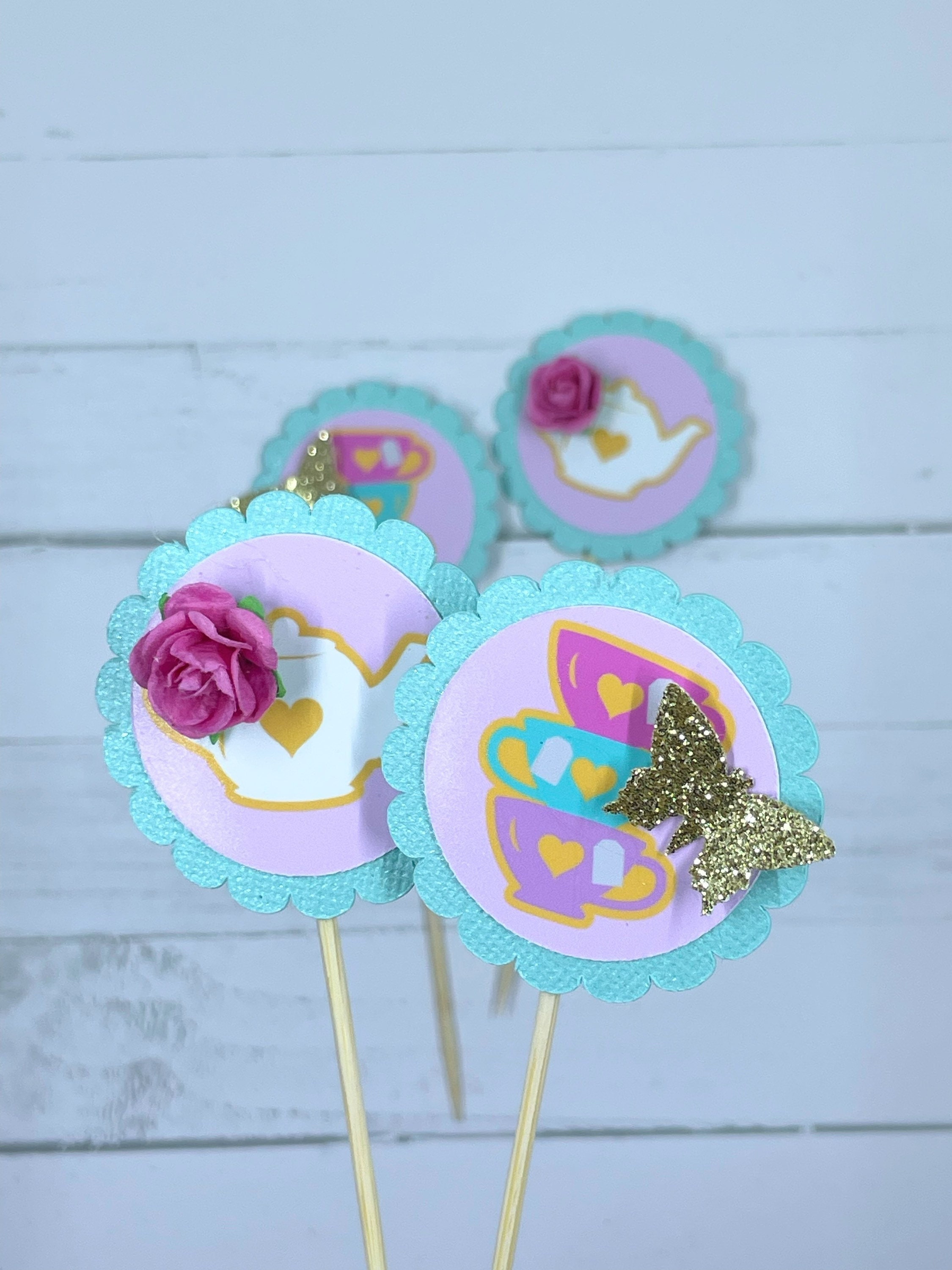 Tea Party Cupcake Toppers ParTEA Birthday Party Princess Tea Party Pink Girl Party Tea for Two Time for tea Party Decorations