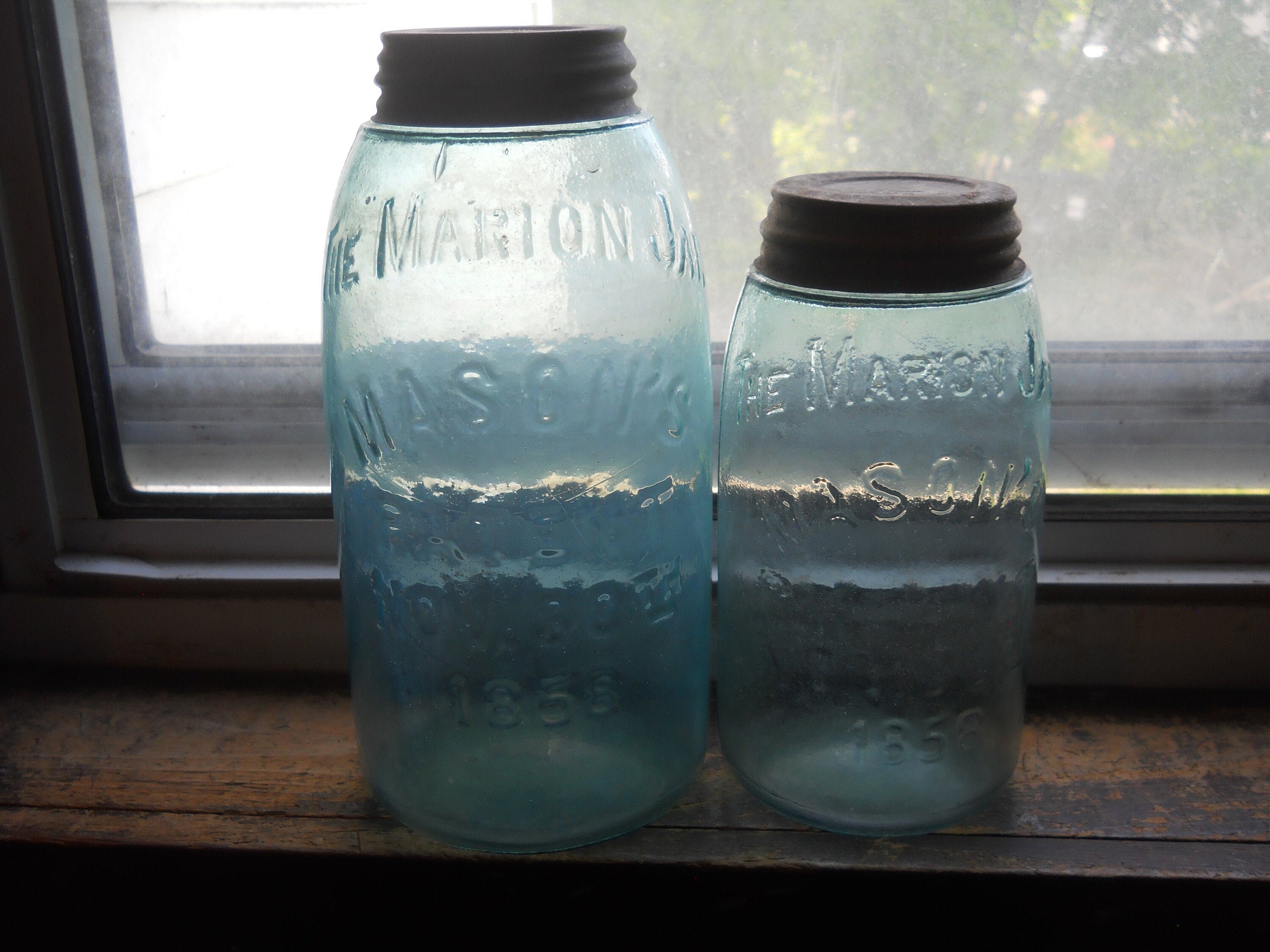 1800s vintage fruit jar's 2 Marion jars 1880s Half Etsy