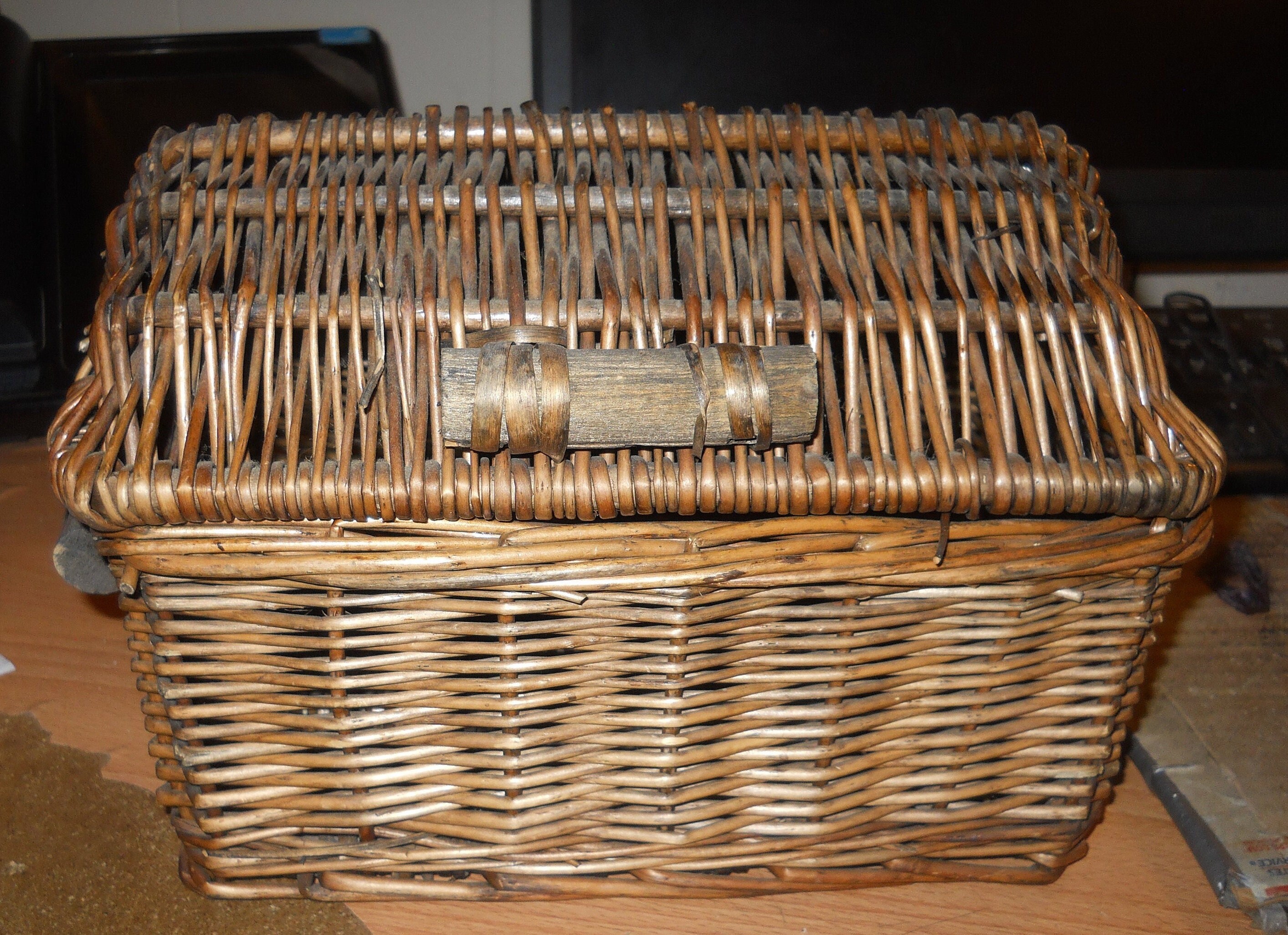 Vintage Late 20th Century Farmhouse Wicker & Bamboo Faux Fruit Basket
