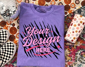 Comfort Colors Periwinkle T-Shirt Mockup | Trendy Flat Lay (Digital Download)