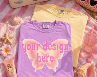 Rose Quartz Comfort Colors 1717 Mockup | Beach Vibes Flat Lay (Digital Download)