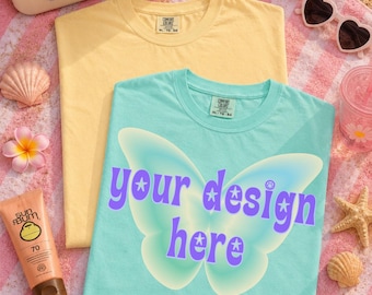 Island Reef Comfort Colors Shirt Mockup | Beach Vibes Flat Lay (Digital Download)