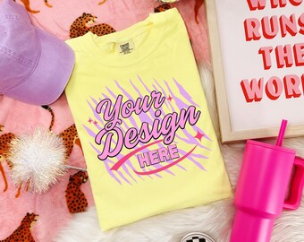 Butter Comfort Colors Mockup | Trendy Flat Lay | Preppy Mockup