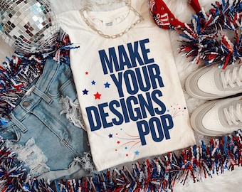 Patriotic 4th of July Mockup: Ivory Color, Flat Lay (Digital Download
