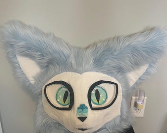 Cat-fish fursuit head and tail for sale! Cheap lined fursuit with 3d eyes!