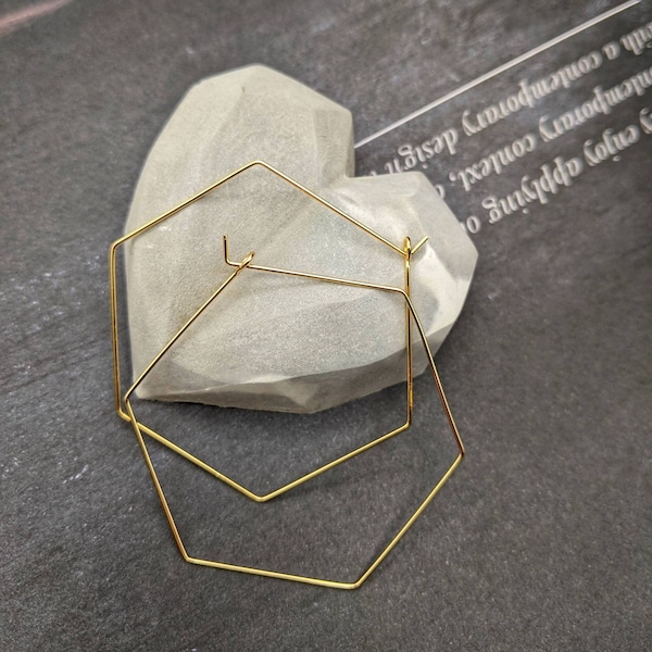 18ct Gold Plated hexagonal Geometric Hooped Earrings