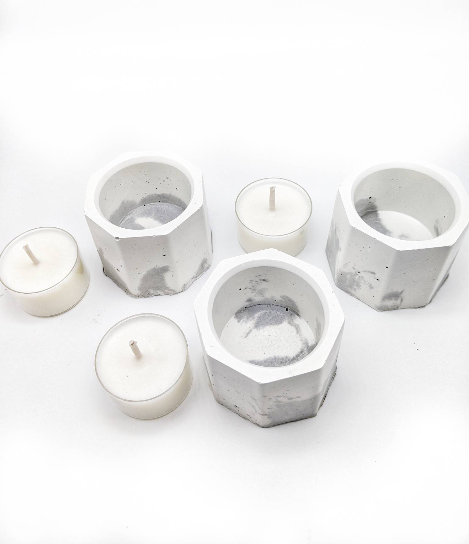 Marbled Grey Concrete Tea Light Container Candle Set Etsy