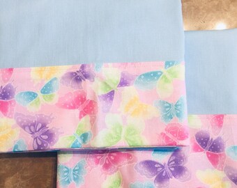 Pastel Butterflies! 100% Cotton Full/Queen Size Pair of Pillowcases